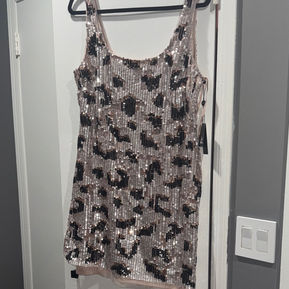 Adrianna Papell Sequin Mini Dress in Black and Silver